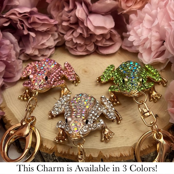 Silver & Iridescent Crystal Frog Keychain Charm - Picture 14 of 15